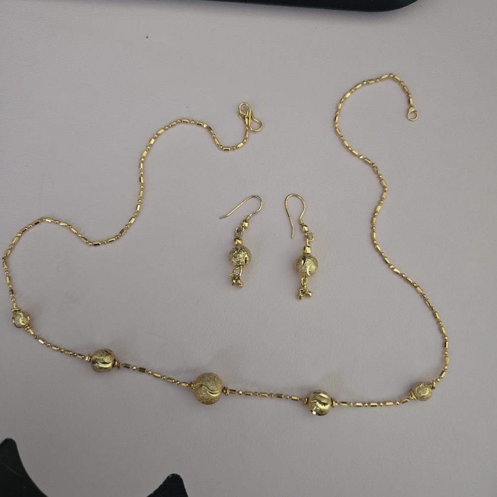 Gold Bead Necklace and Earrings Set - Women Jewelry